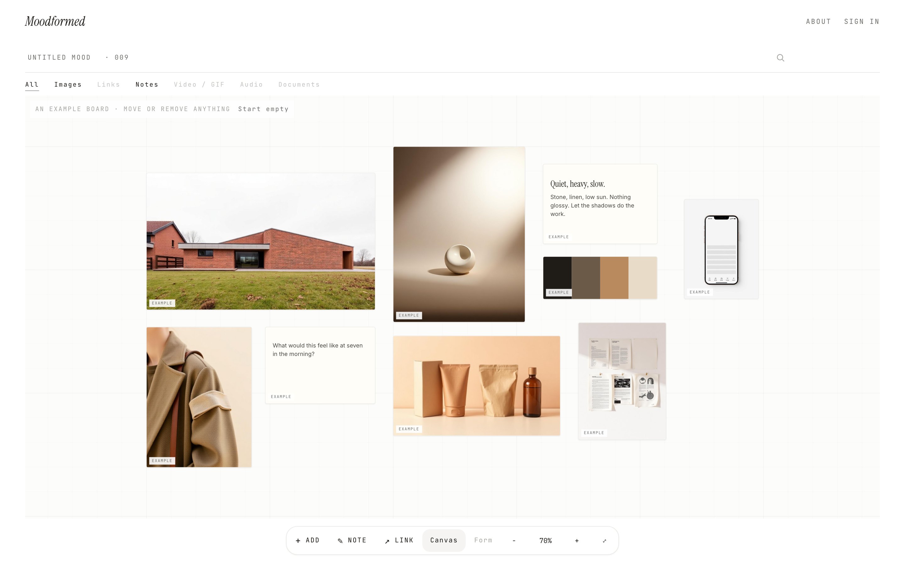 Moodformed interface screenshot