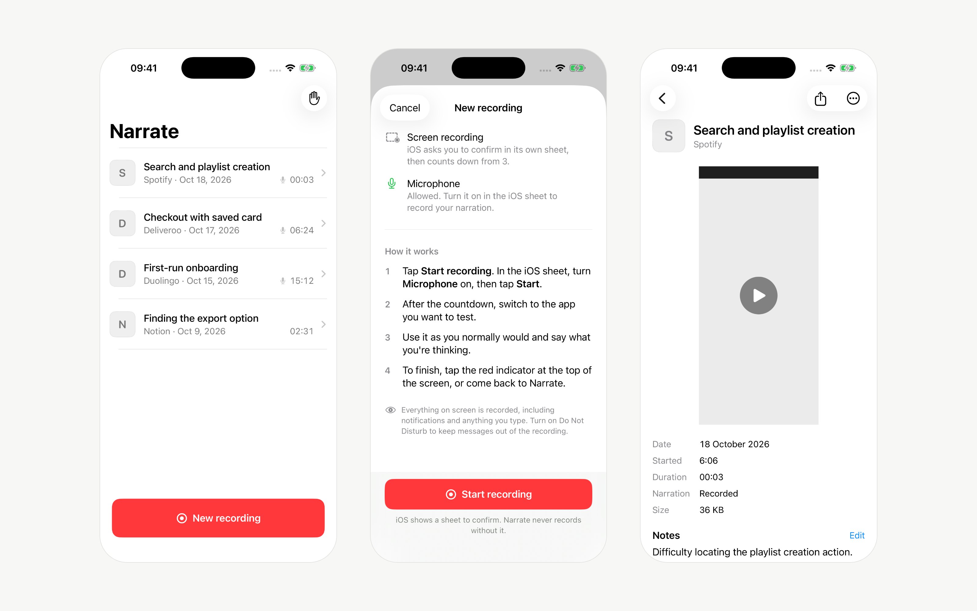 Narrate interface screenshot